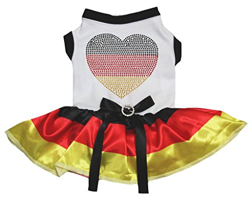 Petitebelle Germany Heart weißes Baumwollhemd mit Tutu-Motiv für Welpen, Größe L, Schwarz, Rot, Gelb von Petitebelle