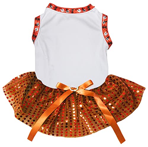 Petitebelle Einfarbiges Halloween-Kleid für Welpen, Weiß/Orange, Pailletten, Größe XL von Petitebelle