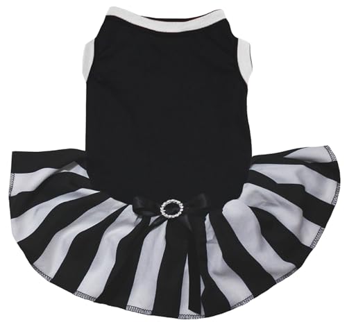 Petitebelle Einfarbiges Hemd, schwarz-weiß gestreift, Tutu-Welpenkleid (Schwarz/Streifen, XX-Large) von Petitebelle