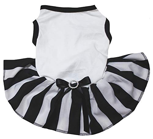 Petitebelle Einfarbiges Hemd, schwarz-weiß gestreiftes Tutu-Welpenkleid (Weiß/Streifen, XXXL) von Petitebelle