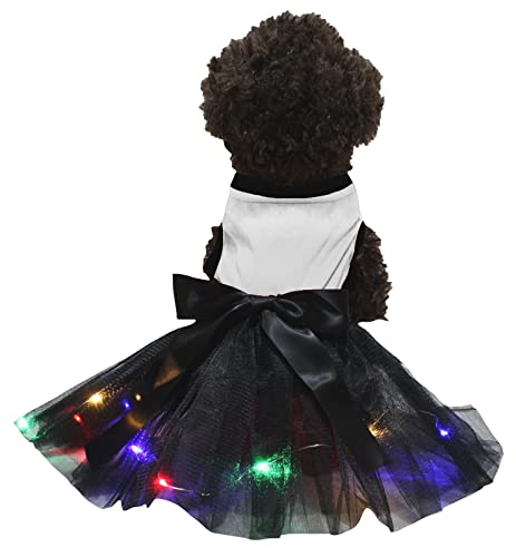 Petitebelle Einfarbiges Shirt mit LED-Licht, Tutu, für Welpen, Größe L, Weiß / Schwarz von Petitebelle