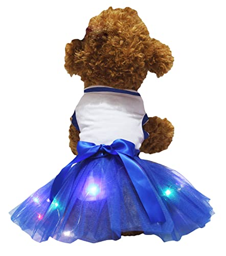 Petitebelle Einfarbiges Shirt mit LED-Licht, Tutu, für Welpen, Größe XXL, Weiß / Königsblau von Petitebelle