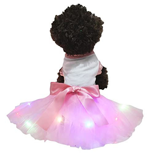 Petitebelle Einfarbiges Shirt mit LED-Licht, Tutu, für Welpen, Größe XXXL, Weiß / Rosa von Petitebelle