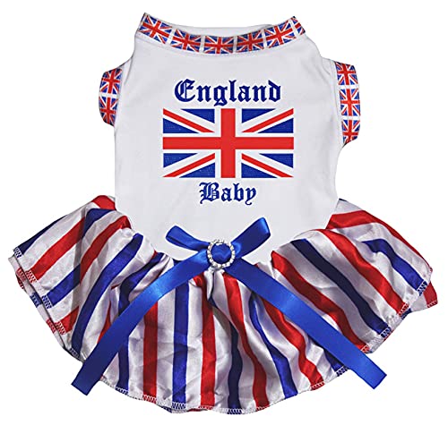 Petitebelle England Baby Hundekleid, Union Jack, Weiß (mit UK-Saum)/Streifen, Größe L von Petitebelle