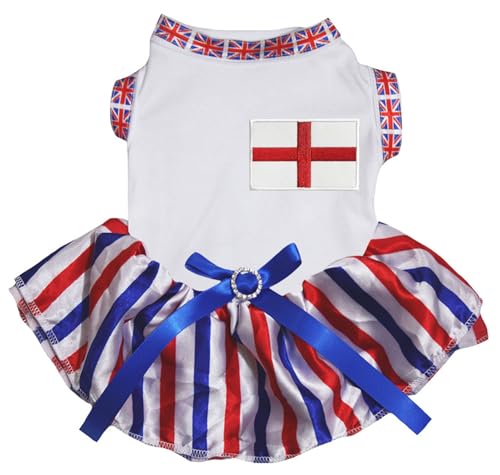 Petitebelle England Flags Welpen-Hundekleid, Weiß (UK-Saum)/Streifen, Größe XL von Petitebelle