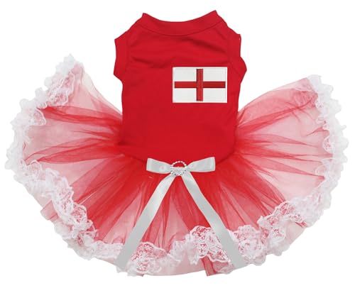 Petitebelle England Flags Welpen-Hundekleid (Rot/Rot/Weiße Spitze, XXXL) von Petitebelle