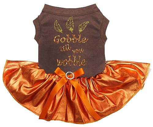 Petitebelle Feathers Gobble Till You Wackelkleid für Welpen, Braun / Orange, Größe XS von Petitebelle