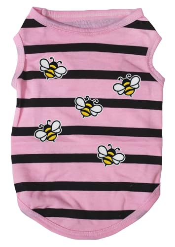 Petitebelle Group of Little Bees Hunde-Shirt, Größe M, Rosa / Schwarz gestreift von Petitebelle