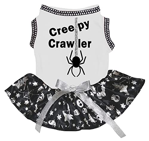 Petitebelle Gruseliges Crawler Spider Welpenkleid für Welpen, Weiß/Silber, Halloween, Größe XL von Petitebelle