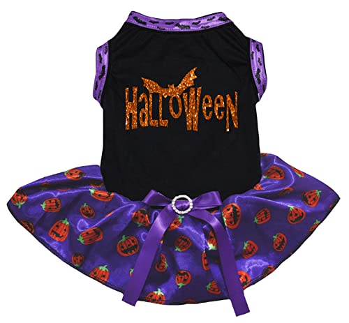 Petitebelle Halloween Puppy Dog Dress (Schwarz/Lila Kürbis, Größe S) von Petitebelle