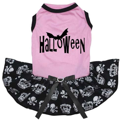 Petitebelle Halloween Welpenkleid (Rosa/Schwarz Krone Totenkopf, Größe L) von Petitebelle