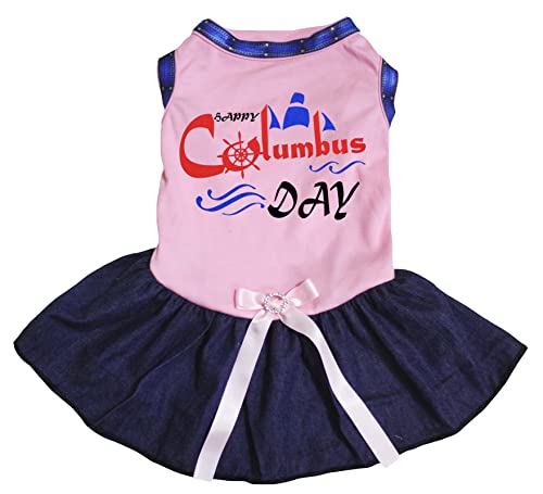 Petitebelle Happy Columbus Day Navigation Hundekleid für Welpen, Rosa/Marineblau, Größe M von Petitebelle