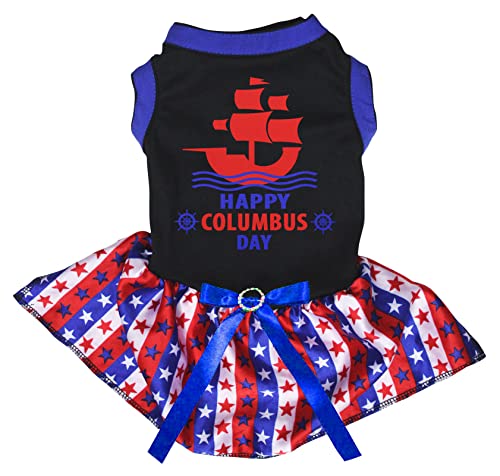 Petitebelle Happy Columbus Day Ship Hundekleid für Welpen, Schwarz/gestreifte Sterne, Größe XXL von Petitebelle