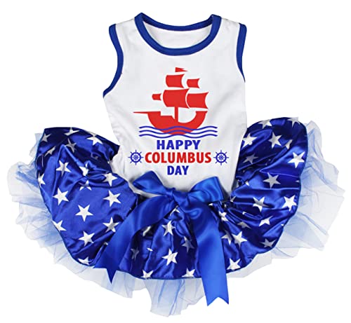 Petitebelle Happy Columbus Day Ship Hundekleid für Welpen, Weiß/Blaue Sterne, XXX-Large von Petitebelle