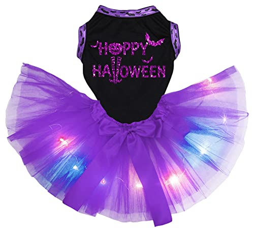 Petitebelle Happy Halloween Welpenkleid für Hunde, Schwarz/Violett, LED, Größe XXXL von Petitebelle