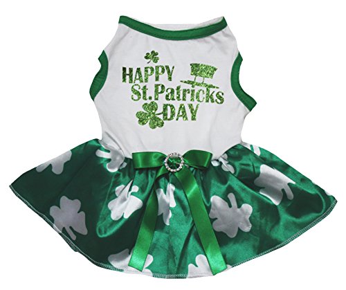 Petitebelle Happy St Patrick's Day Hundekleid mit hohem Hut, Größe XXXL, Weiß / Grün von Petitebelle