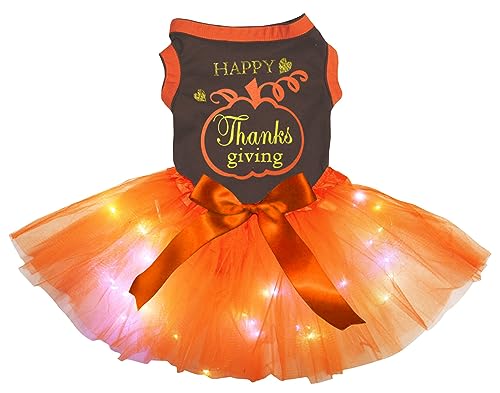 Petitebelle Happy Thanksgiving Kürbis Welpenkleid (braun/orange LED, Größe M) von Petitebelle