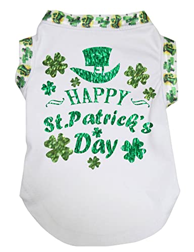 Petitebelle High-Hat Happy St Patrick's Day Hunde-Shirt für Welpen, Weiß/Hut gesäumt, Größe XS von Petitebelle