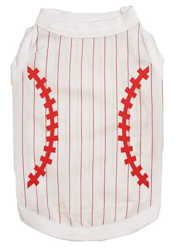 Petitebelle Hunde-Shirt mit Baseball-Aufdruck, Weiß/Rot gestreift, Größe XL von Petitebelle