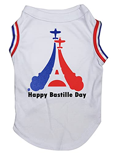 Petitebelle Hunde-Shirt mit Flugzeug-Motiv, Happy Bastille Day, Weiß, Größe XS von Petitebelle