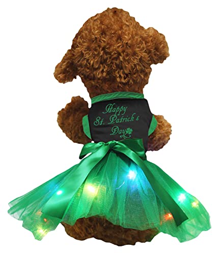 Petitebelle Hundekleid Happy St. Patrick's Day, Schwarz/Grün, LED, Größe L von Petitebelle