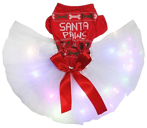 Petitebelle Hundekleid für Welpen, Weihnachtsmotiv, Rot, LED, Größe L von Petitebelle