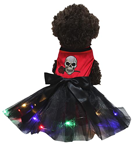 Petitebelle Hundekleid für Welpen, mit rosafarbenem Totenkopf, LED, Größe L, Rot / Schwarz von Petitebelle