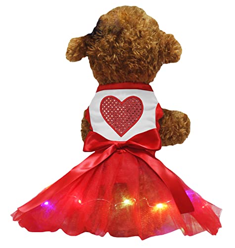 Petitebelle Hundekleid für Welpen, mit roten Pailletten, Weiß / Rot, Größe XS von Petitebelle