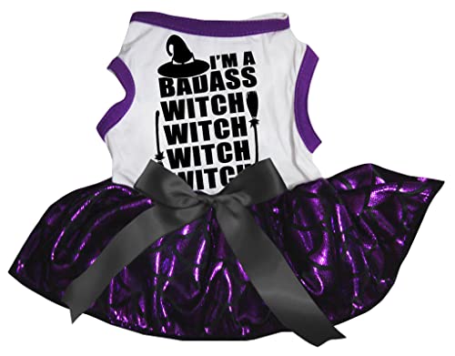 Petitebelle Hundekleid mit Aufschrift "I'm A Badass Witch (Weiß/Violett, Größe S) von Petitebelle