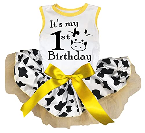 Petitebelle Hundekleid mit Aufschrift "It's My Cow", zum 1. Geburtstag, Weiß / Kuh, Größe XL von Petitebelle