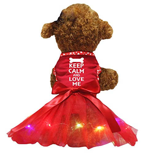 Petitebelle Hundekleid mit Aufschrift "Keep Calm and Love Me", Rot / Rot, Größe L von Petitebelle