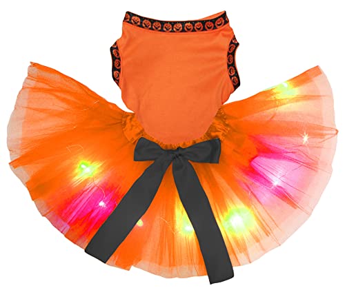 Petitebelle Hundekleid mit Halloween-Motiv, einfarbig, orange/orange LED, Größe M von Petitebelle