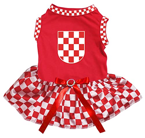 Petitebelle Hundekleid mit Kroatien-Flagge (rot/kariert, XXX-Large) von Petitebelle