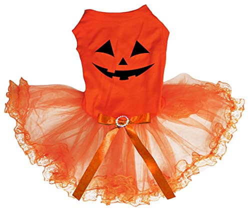 Petitebelle Hundekleid mit Kürbisgesicht, Orange / Spitze, Größe M von Petitebelle