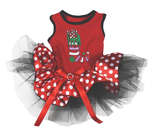 Petitebelle Hundekleid mit Weihnachtssocken, Rot mit Punkten, Größe XS von Petitebelle