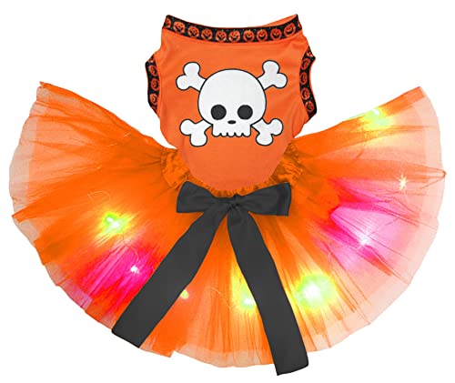 Petitebelle Hundekleid mit gekreuztem Knochengesicht, orange/orange LED, Größe XXL von Petitebelle