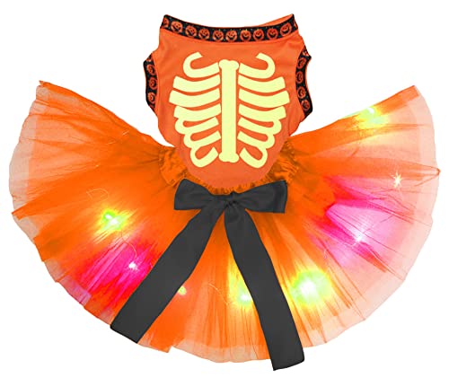 Petitebelle Hundekleid mit leuchtendem Skelett, Orange/Orange, Größe L von Petitebelle