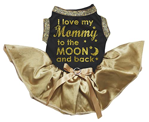 Petitebelle I Love My Mommy to The Moon and Back Hundekleid für Welpen, Schwarz/Gold, XL von Petitebelle