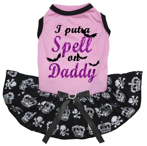 Petitebelle I Put A Spell On Daddy Hundekleid für Welpen, Rosa / Schwarz, Totenkopf, Größe XXL von Petitebelle