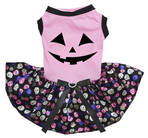 Petitebelle Kürbisgesicht Welpenkleid (Rosa/Regenbogen-Totenkopf, Größe XS) von Petitebelle