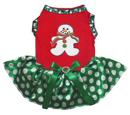 Petitebelle Lebkuchen-Schneemann-Welpenkleid, Rot/Grüne Punkte, Größe XL von Petitebelle