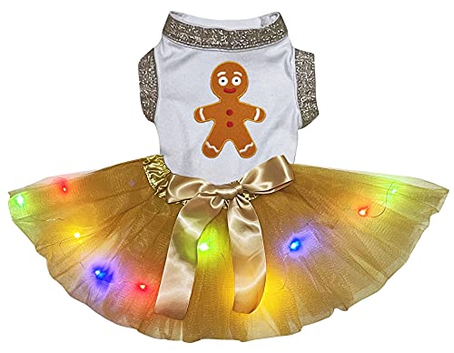 Petitebelle Lebkuchenmann-Welpenkleid, weiß/goldfarben, LED, Größe L von Petitebelle