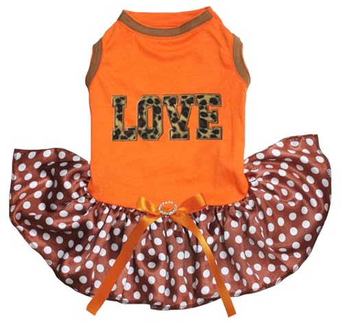 Petitebelle Leopard Love Puppy Hundekleid (Orange/Braune Punkte, Größe L) von Petitebelle