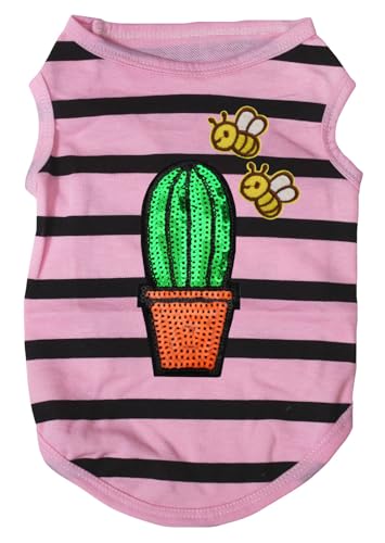 Petitebelle Little Bees & Cactus Hunde-Shirt, für Welpen, Rosa/Schwarz gestreift, Größe XXXL von Petitebelle