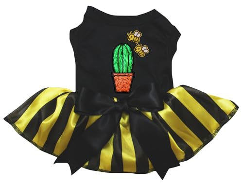 Petitebelle Little Bees & Cactus Hundekleid für Welpen, Schwarz/Streifen, Größe S von Petitebelle