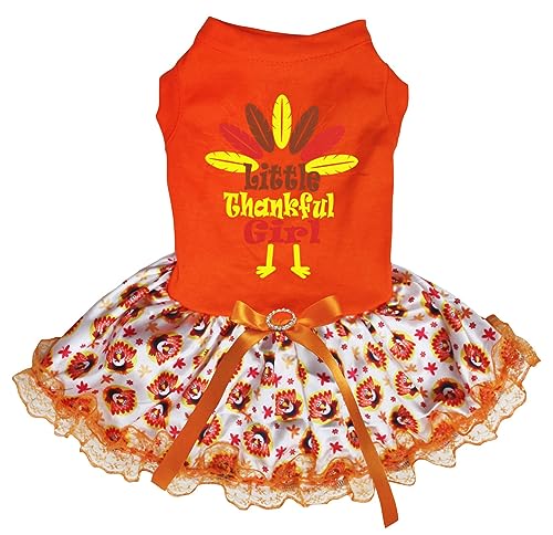 Petitebelle Little Thankful Girl Truthahn Welpenkleid für Welpen, Orange / Truthahnspitze, Größe XXXL von Petitebelle