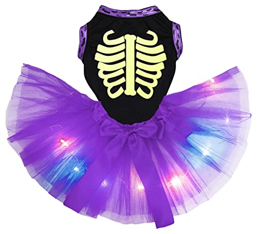 Petitebelle Luminous Skeleton Hundekleid für Welpen, Schwarz / Violett LED, Größe S von Petitebelle