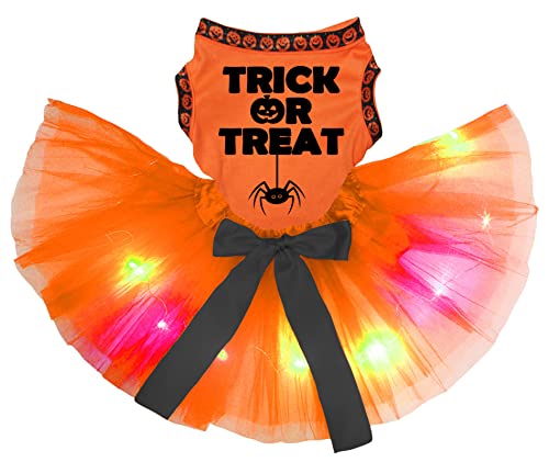 Petitebelle Mama's Little Spider Hundekleid für Welpen, orange/schwarze LED, Größe M von Petitebelle