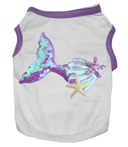 Petitebelle Mermaid Tail Starfish Shell Puppy Shirt (White/Purple, X-Small) von Petitebelle