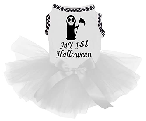 Petitebelle My 1st Halloween Sensenmann Welpenkleid (Weiß/Weiß, Größe M) von Petitebelle